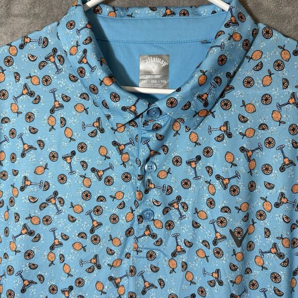 Callaway Opti-Dri Golf Polo Shirt 2XL Blue Print Athletic Stretch Orange Citrus - Picture 6 of 10